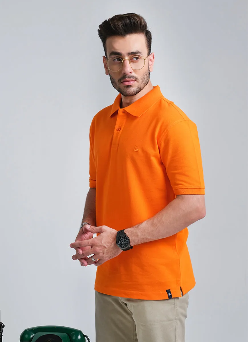 Orange Combed Cotton Regular Fit Polo Shirt