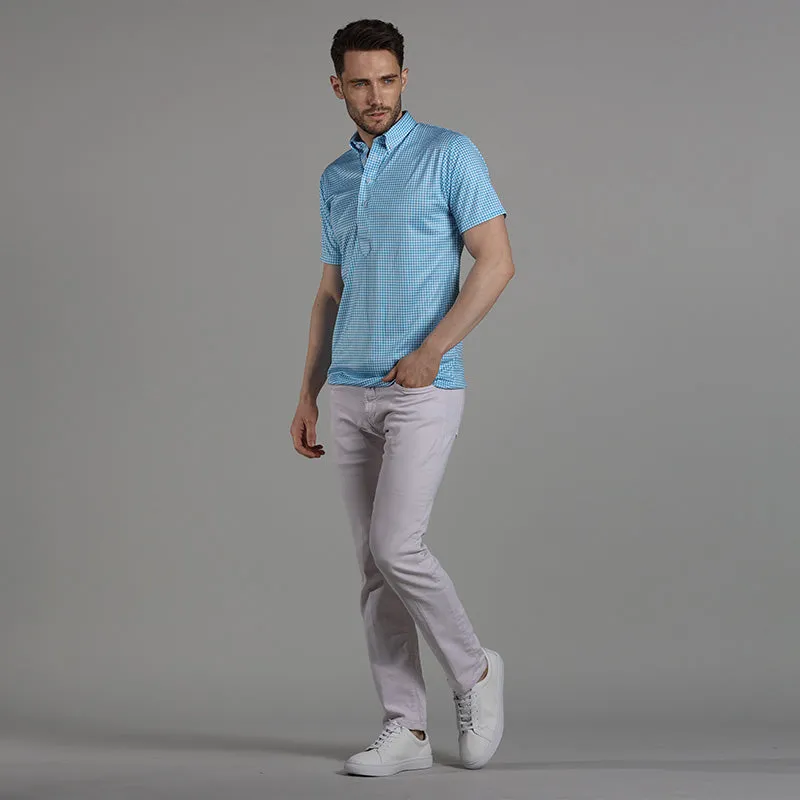 Oxford Button Down Collar Polo Turquoise Gingham