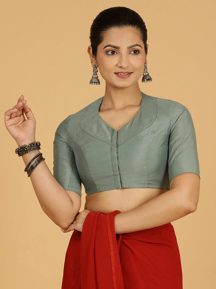 Pallavi x Rozaana | Elbow Sleeves Saree Blouse in Mint Green