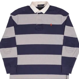 POLO RALPH LAUREN GREY & BLUE RUGBY POLO SHIRT SIZE LARGE