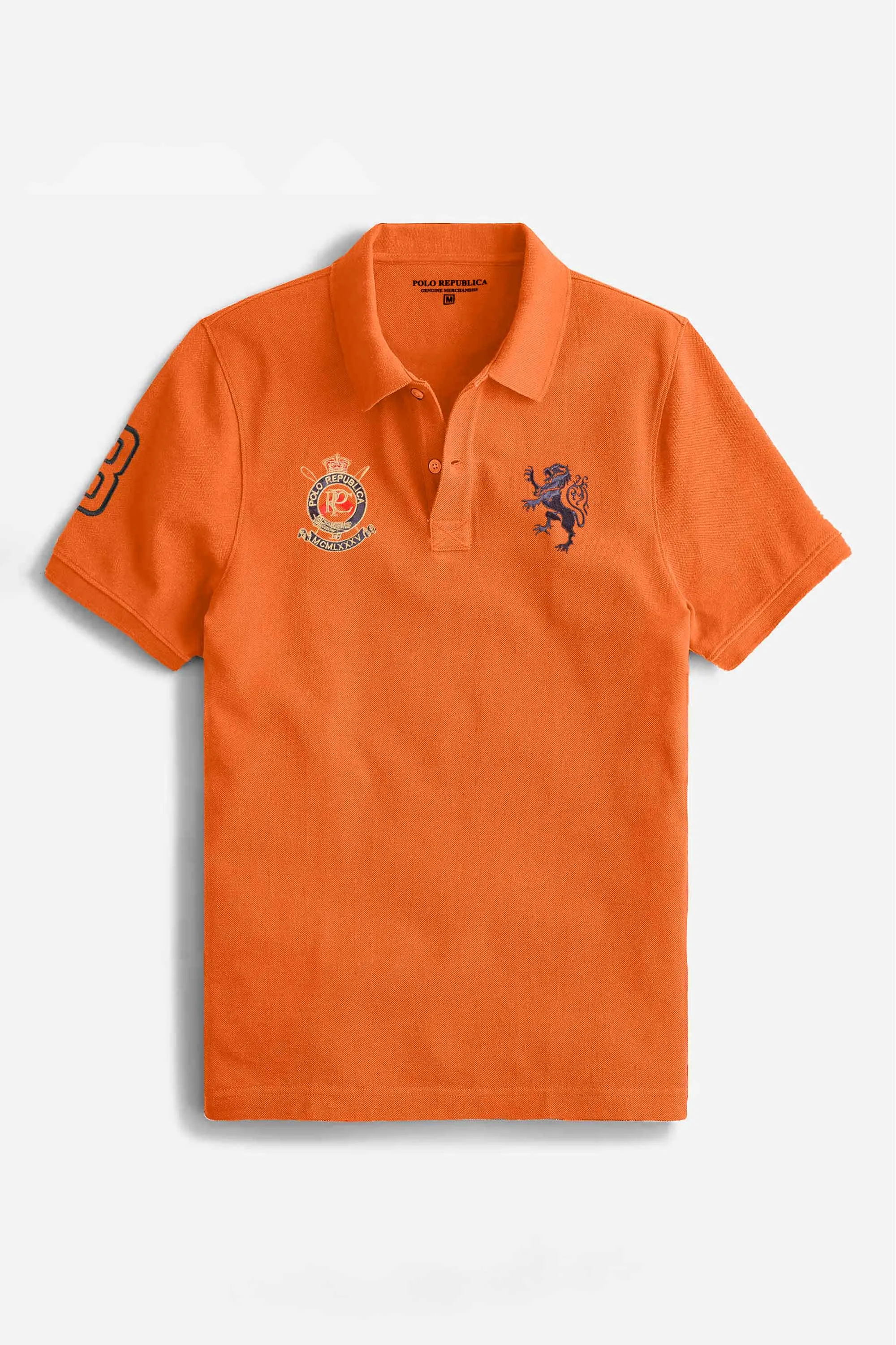 Polo Republica Men's Lion PR Crest & 8  Embroidered Short Sleeve Polo Shirt