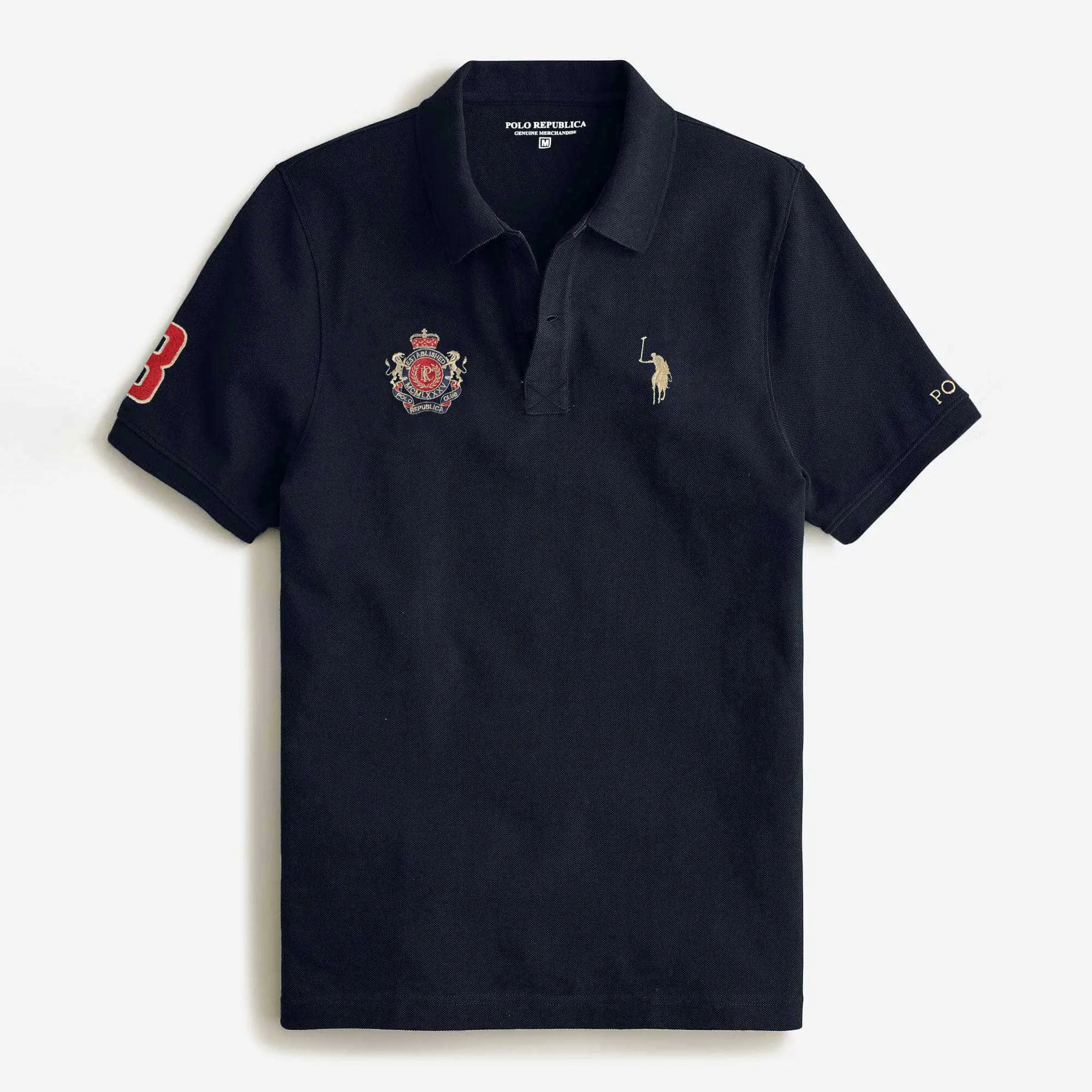 Polo Republica Men's Signature Pony & PRC Crest 3 Embroidered Short Sleeve Polo Shirt