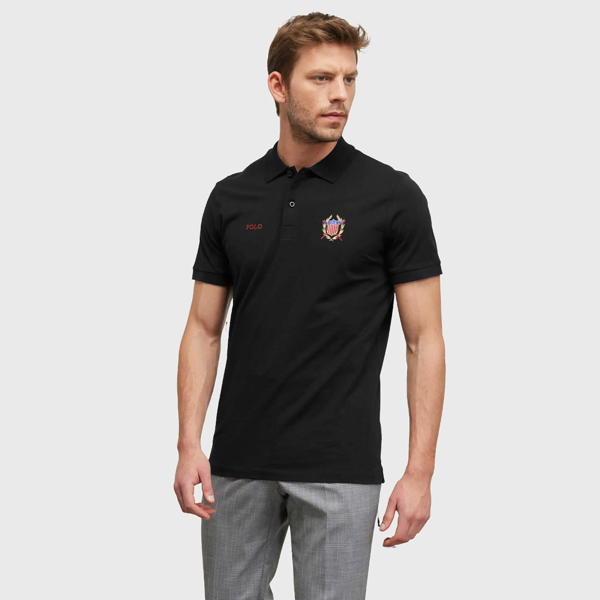 Polo Republica Men's USA & Polo Embroidered Short Sleeve Polo Shirt