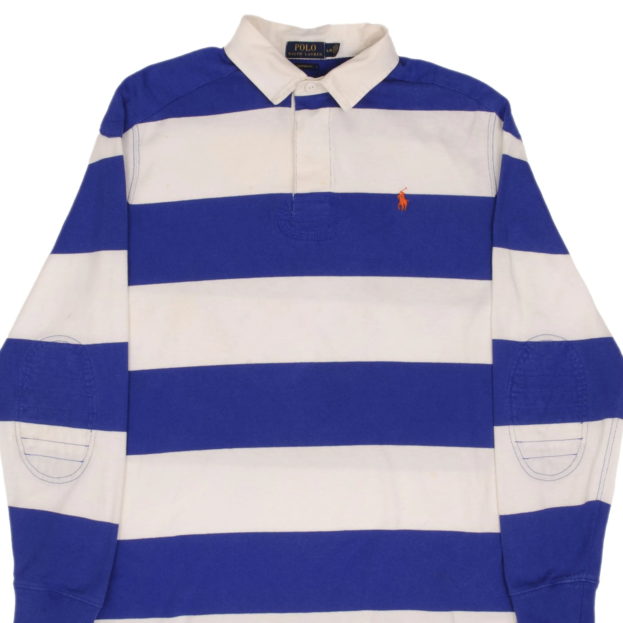 RALPH LAUREN BLUE & WHITE STRIPED RUGBY POLO SHIRT SIZE LARGE