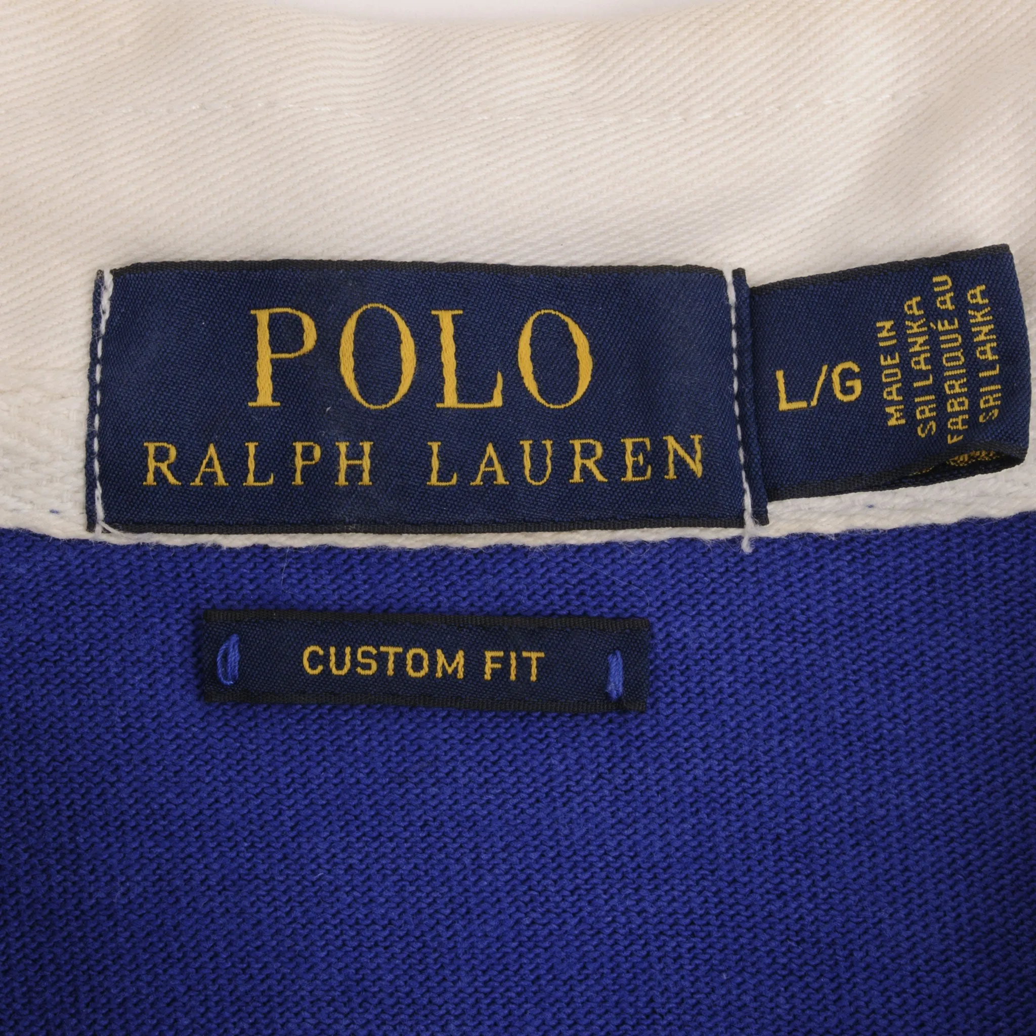 RALPH LAUREN BLUE & WHITE STRIPED RUGBY POLO SHIRT SIZE LARGE