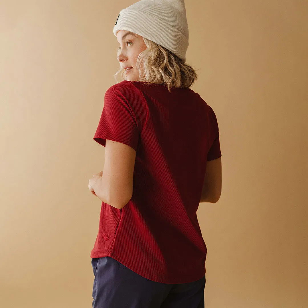 Ribbed Basic Crew Neck Tee, Burgundy