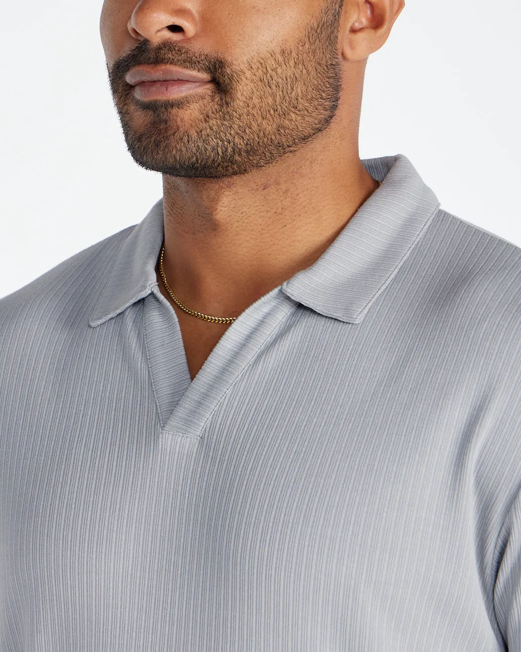 Ribbed Short Sleeve Open V Polo