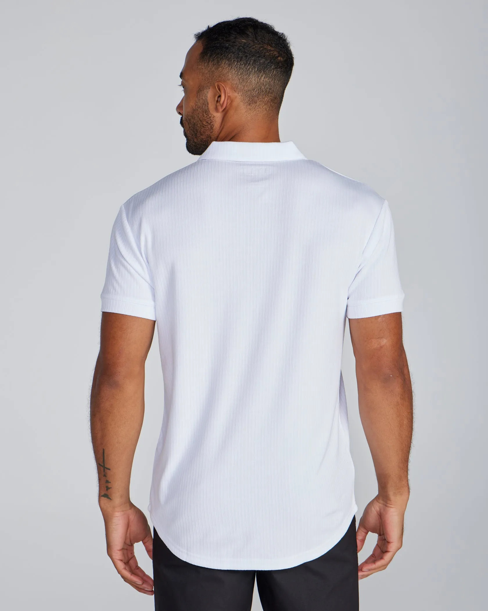 Ribbed Short Sleeve Open V Polo