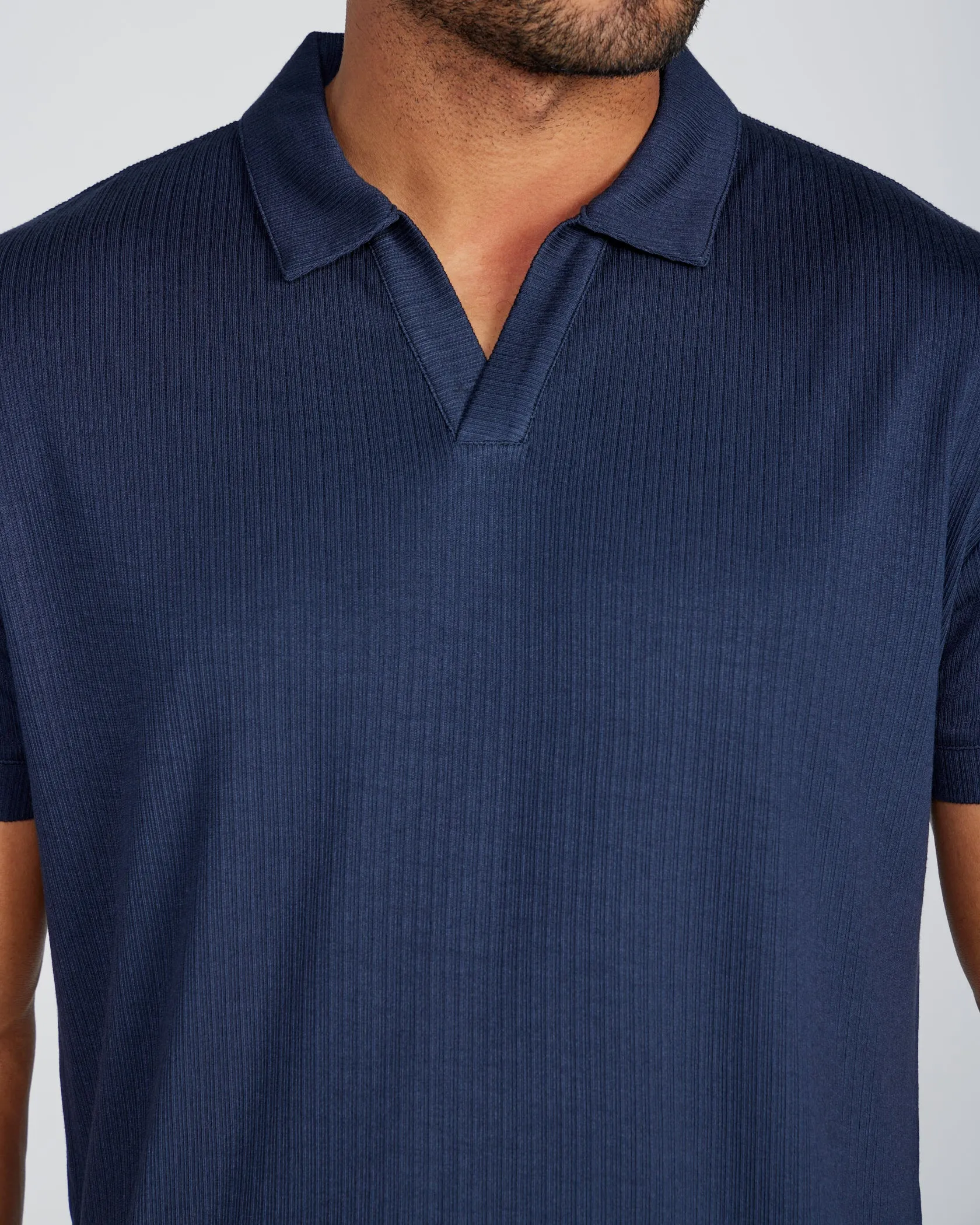 Ribbed Short Sleeve Open V Polo