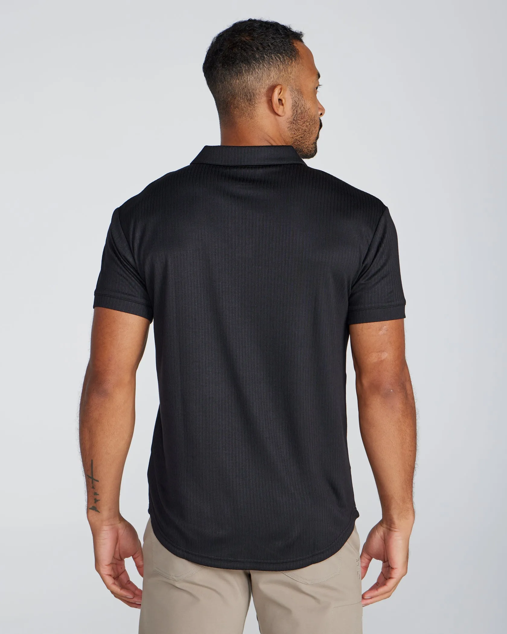 Ribbed Short Sleeve Open V Polo