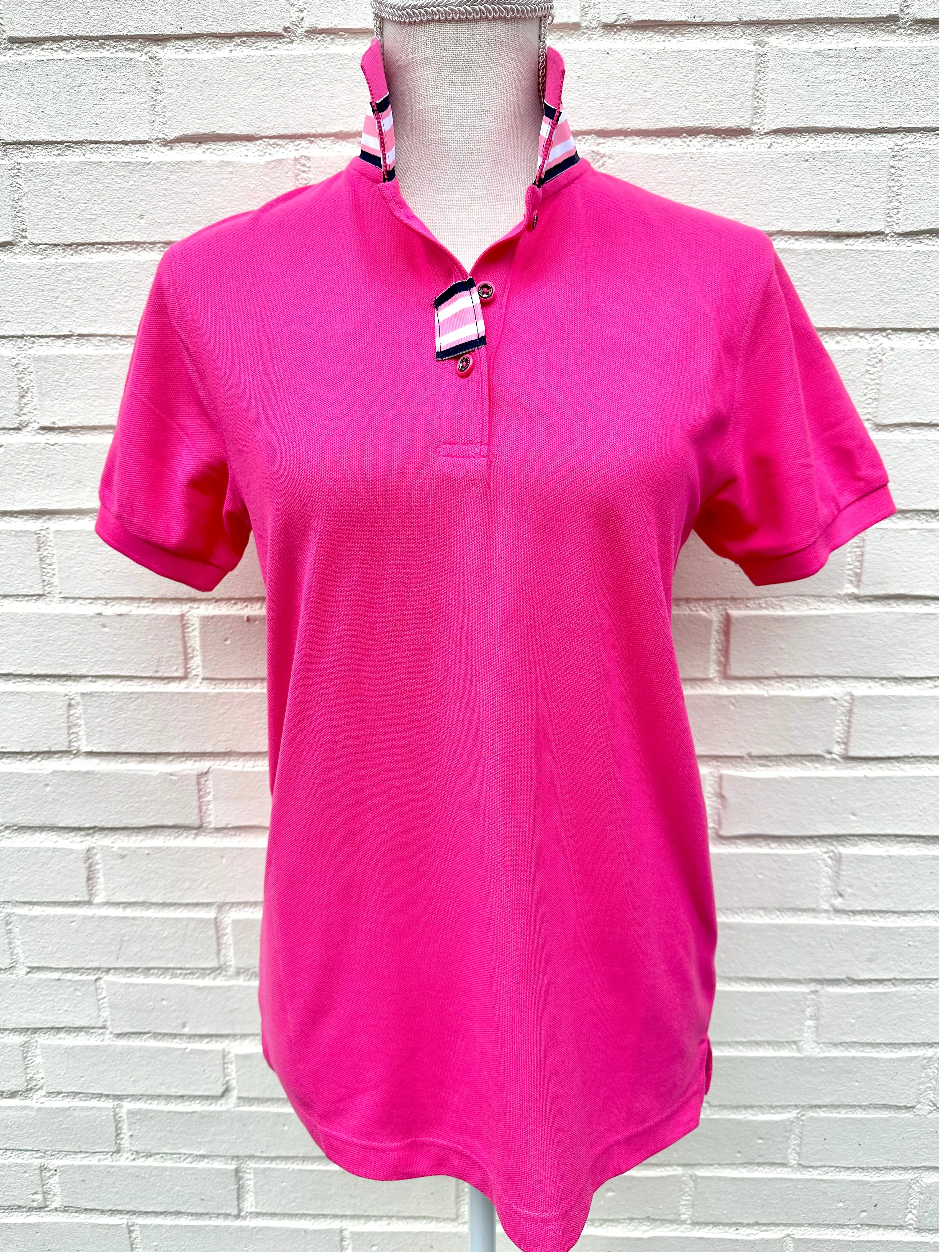 SALE - Madonna Pink Polo w Pink/Navy Grosgrain  (POLO2) *FINAL SALE*