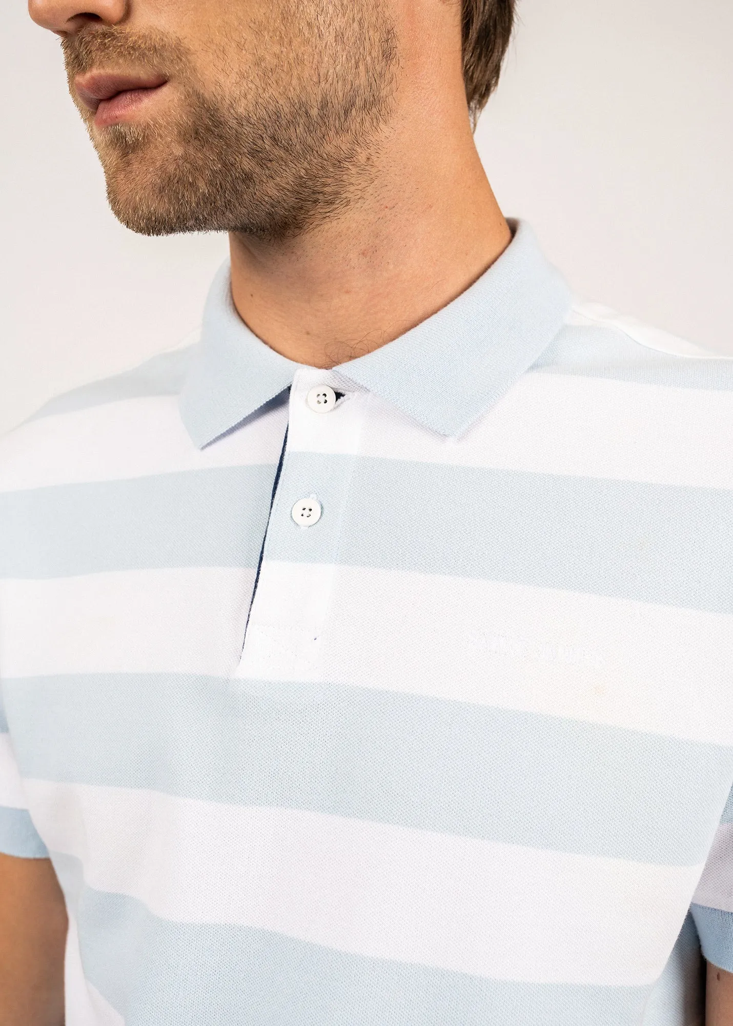 Scott polo shirt with large stripes - in blended cotton (CIEL/BLANC)