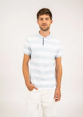 Scott polo shirt with large stripes - in blended cotton (CIEL/BLANC)