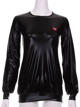 Shiny Black Long Sleeve Warm Up Top