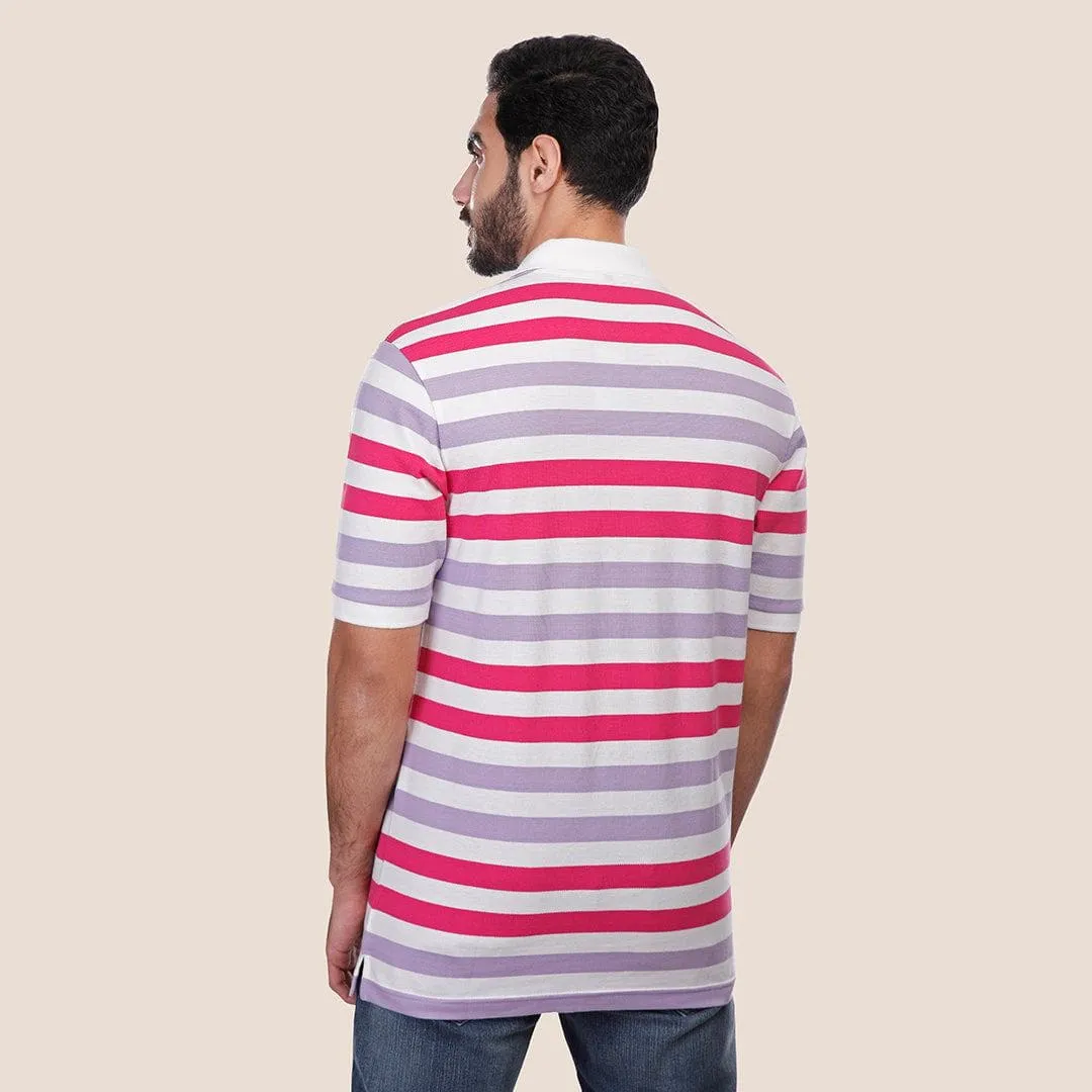 Short sleeve striped Polo shirt - FUCHSIA