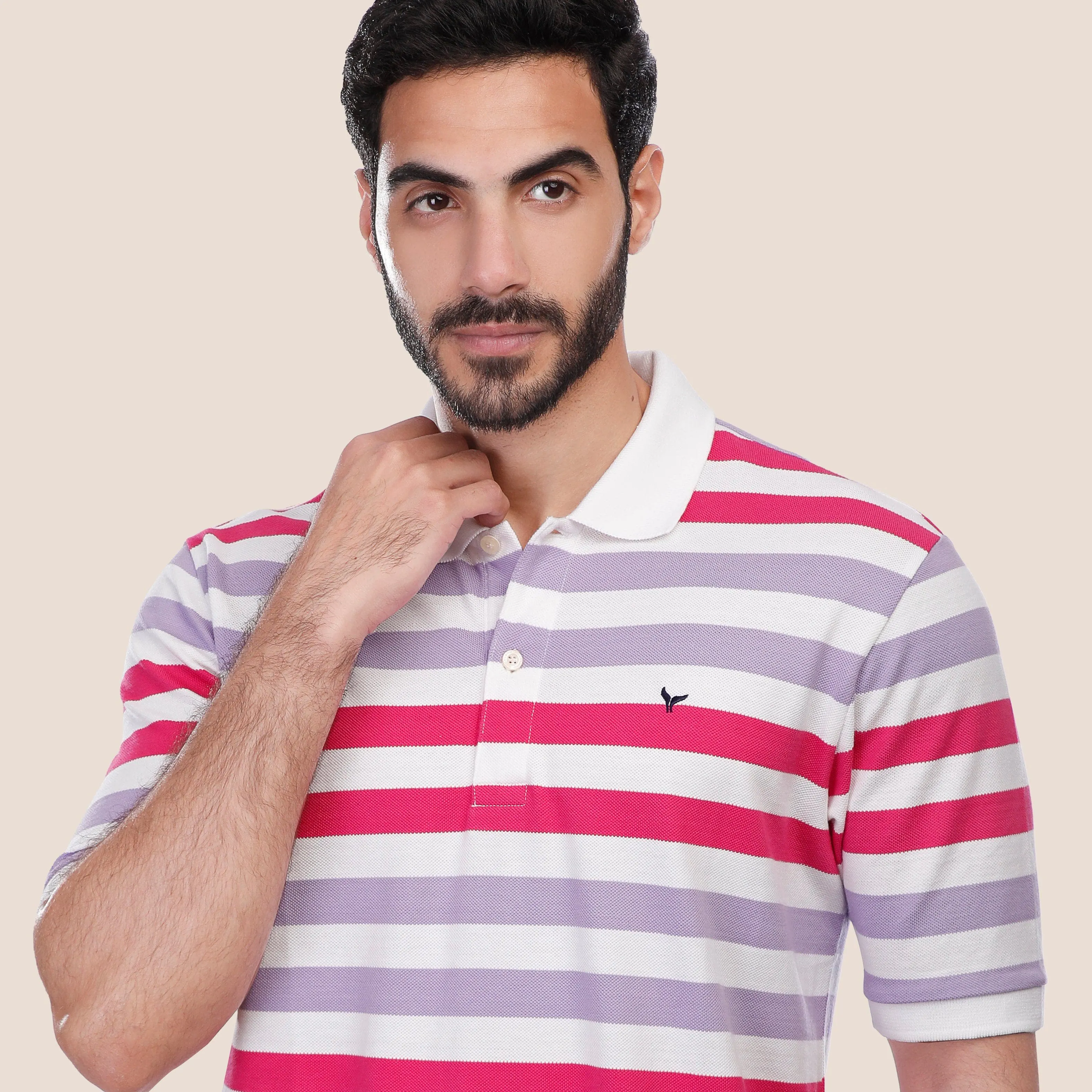 Short sleeve striped Polo shirt - FUCHSIA