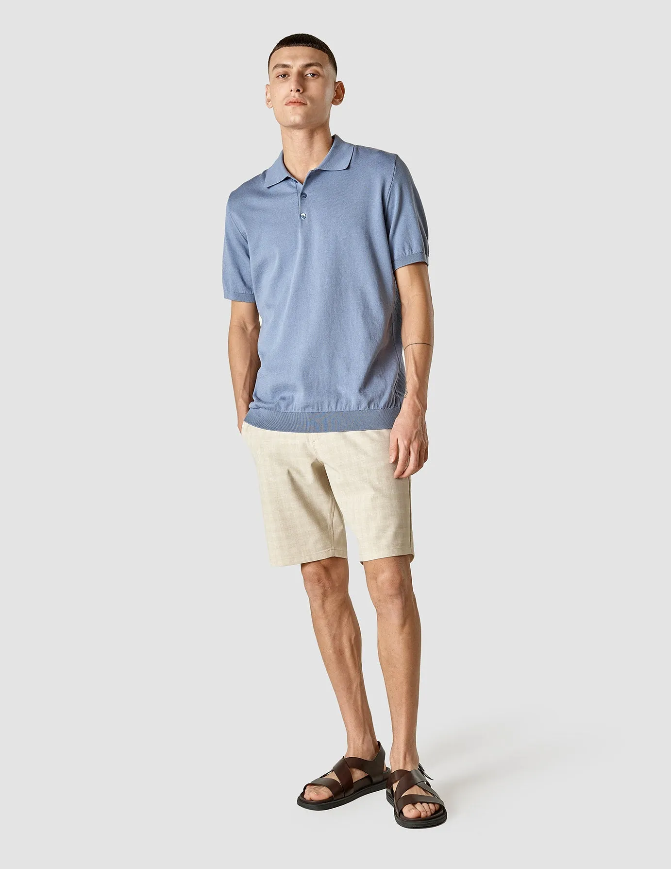 Silk / Cotton Short Sleeve Polo Cloud Blue