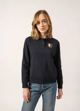 Soline Cotton Polo Shirt - long sleeves, embroidered coat of arms badge (AMIRAL)