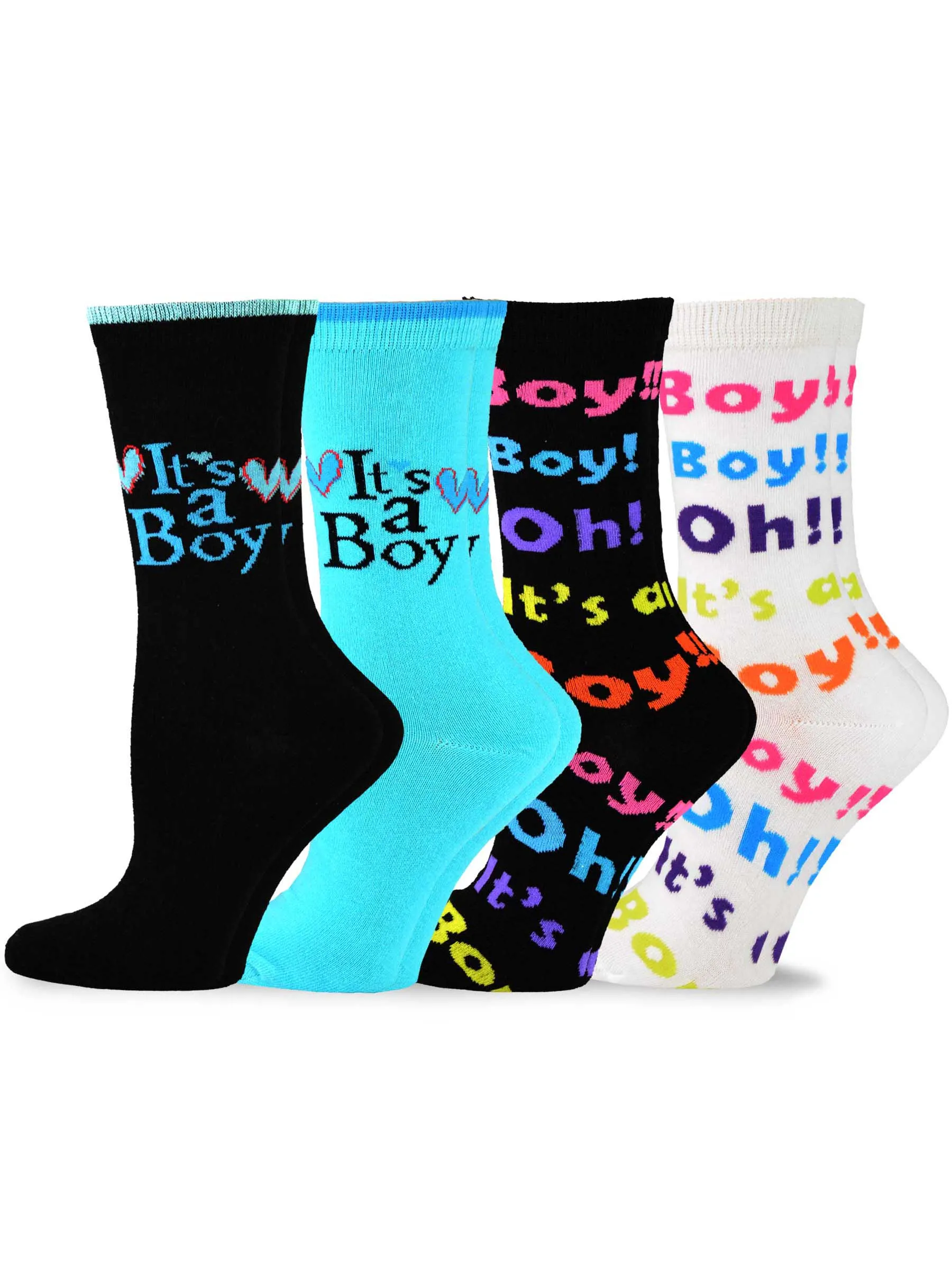 TeeHee Socks Women's Baby Shower Cotton Crew It's a Boy 4-Pack (10944)