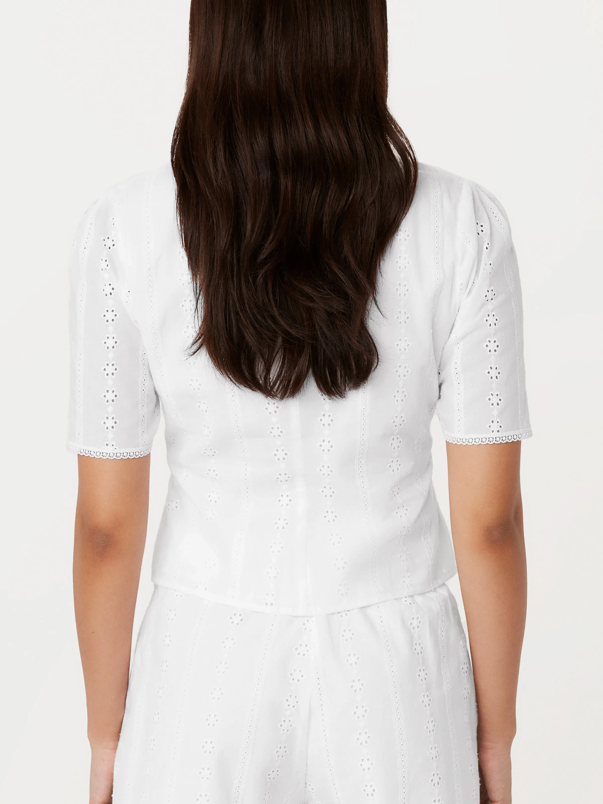 The Embroidered Openwork Top in White