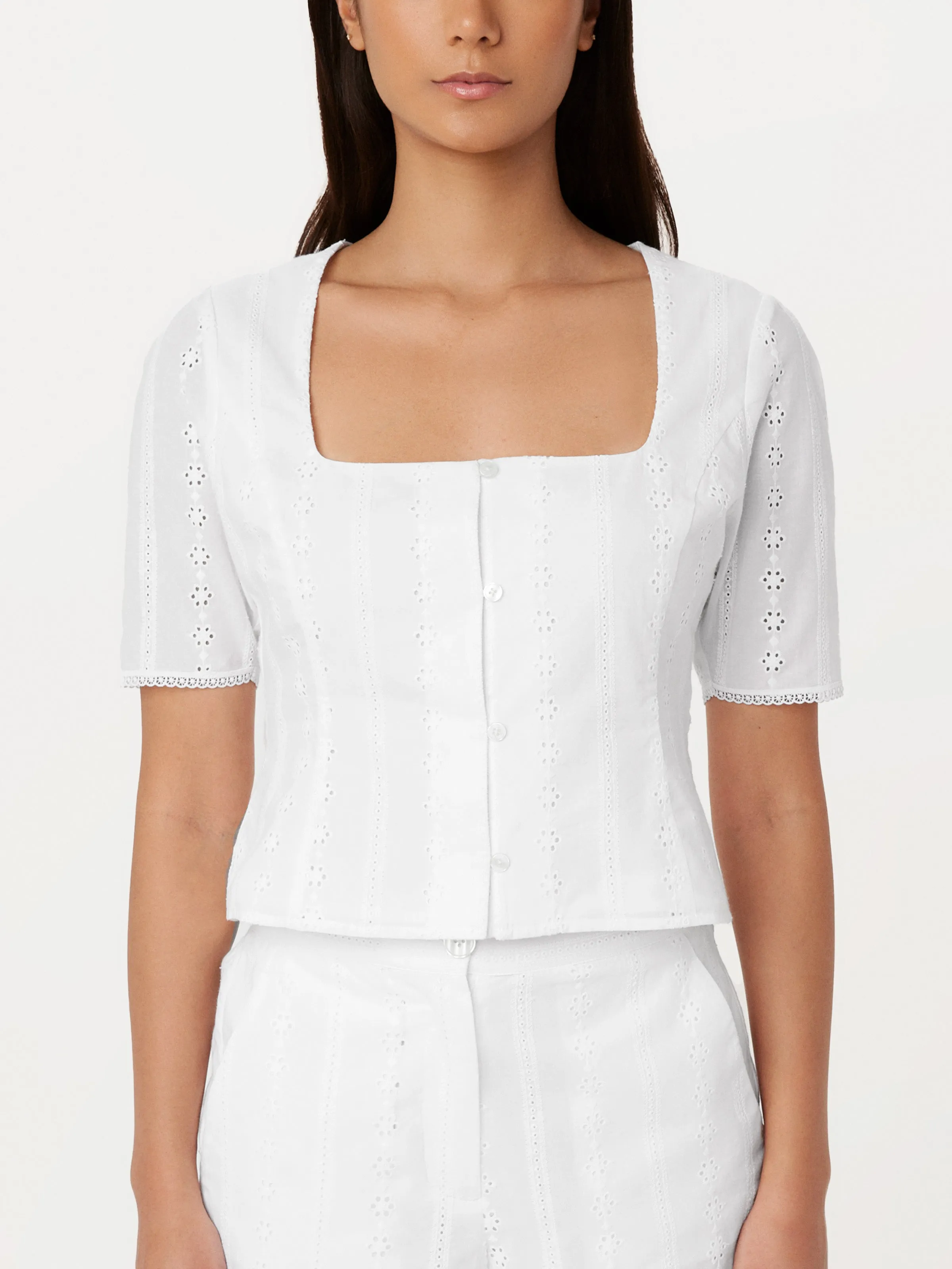 The Embroidered Openwork Top in White