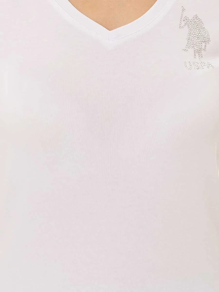 U.S. Polo Assn. Women T-Shirt V Neck Slim White VR013 USTSW018