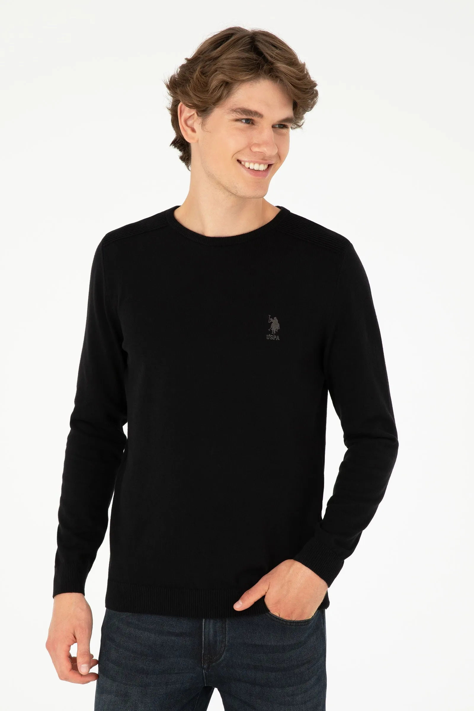 USPA Men Jumper R/Neck VR046 Black USPJR360 US POLO ASSN.