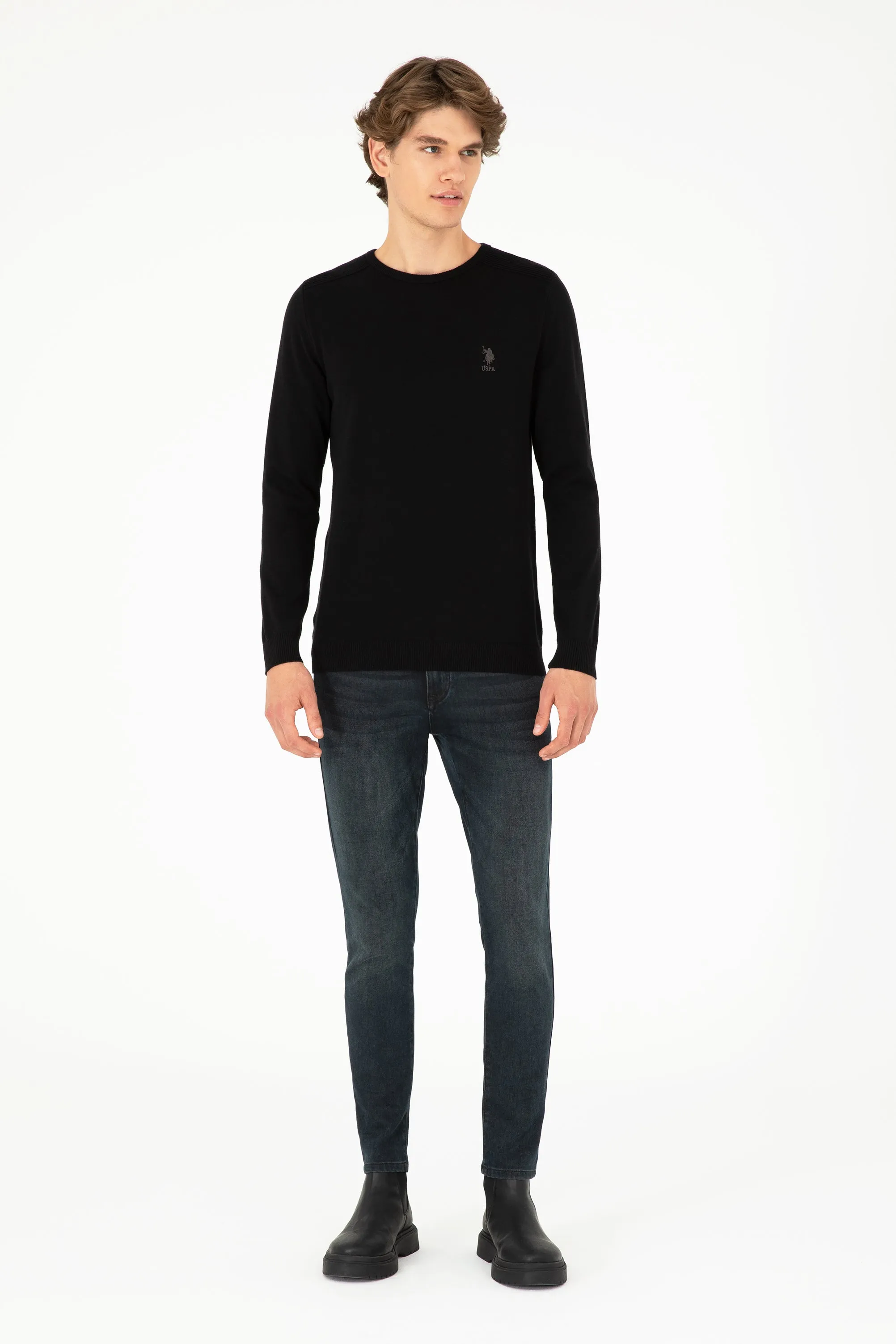 USPA Men Jumper R/Neck VR046 Black USPJR360 US POLO ASSN.