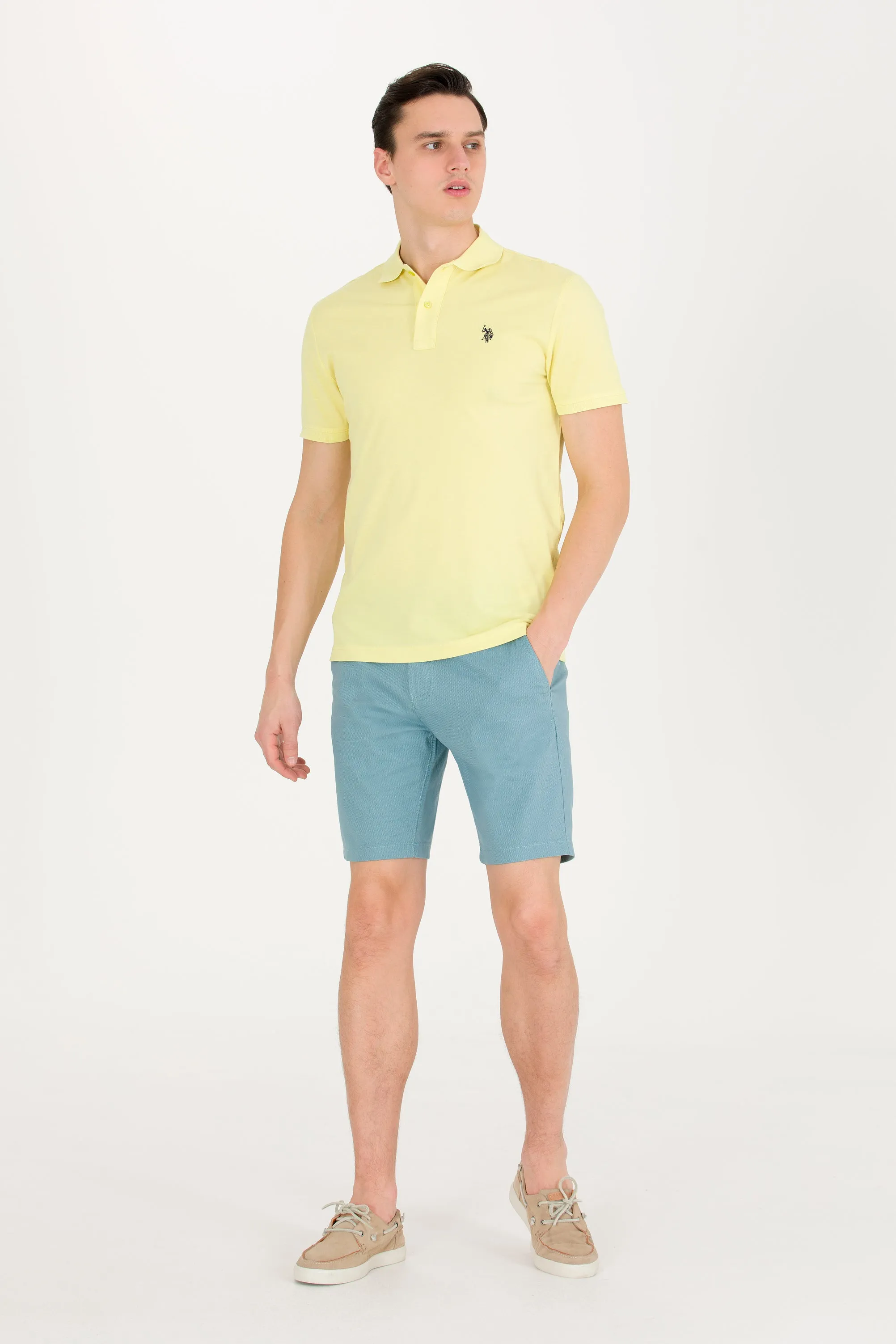 USPA Polo Shirt Men Light Yellow VR004 USPOM187 Single Color Horse US Polo Assn.