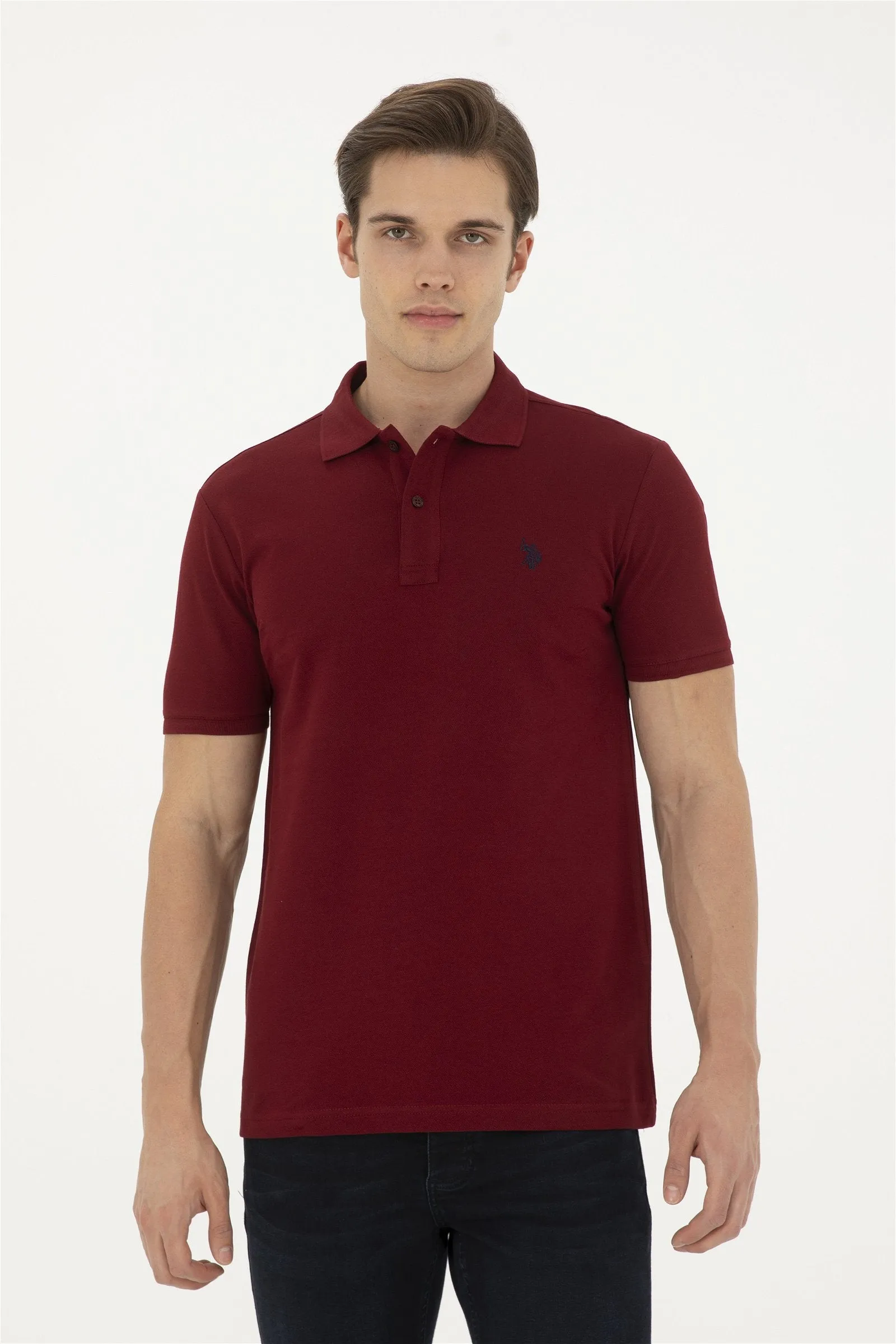 USPA Polo Shirt Men New Plum VR177 USPOM227 Single Color Horse US Polo Assn.