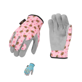 VGO Age3-8 Kids Gardening, Lawning, DIY,  Light Duty Work Gloves, Outdoor Gloves (Blue & Pink, KID-MF7362)