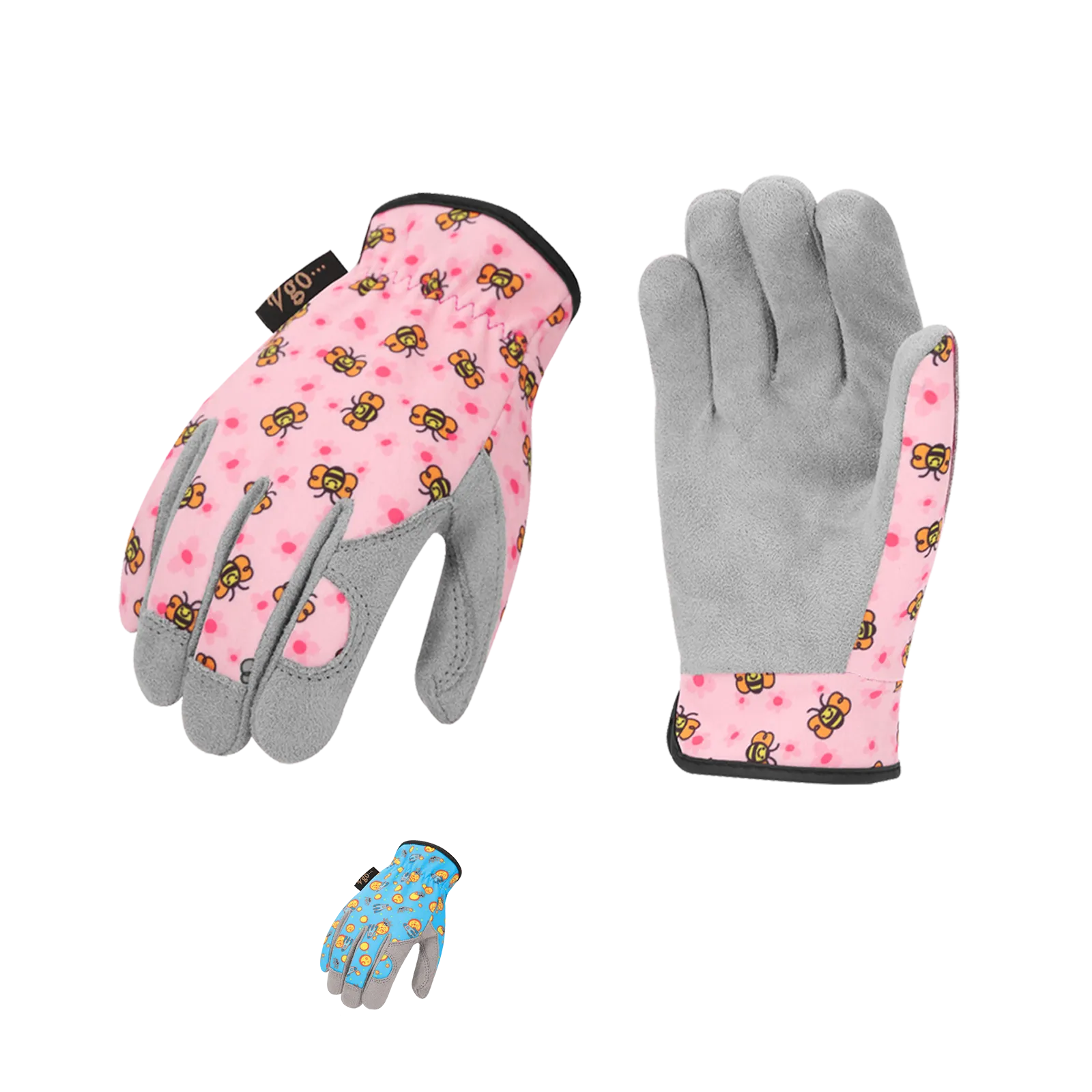 VGO Age3-8 Kids Gardening, Lawning, DIY,  Light Duty Work Gloves, Outdoor Gloves (Blue & Pink, KID-MF7362)