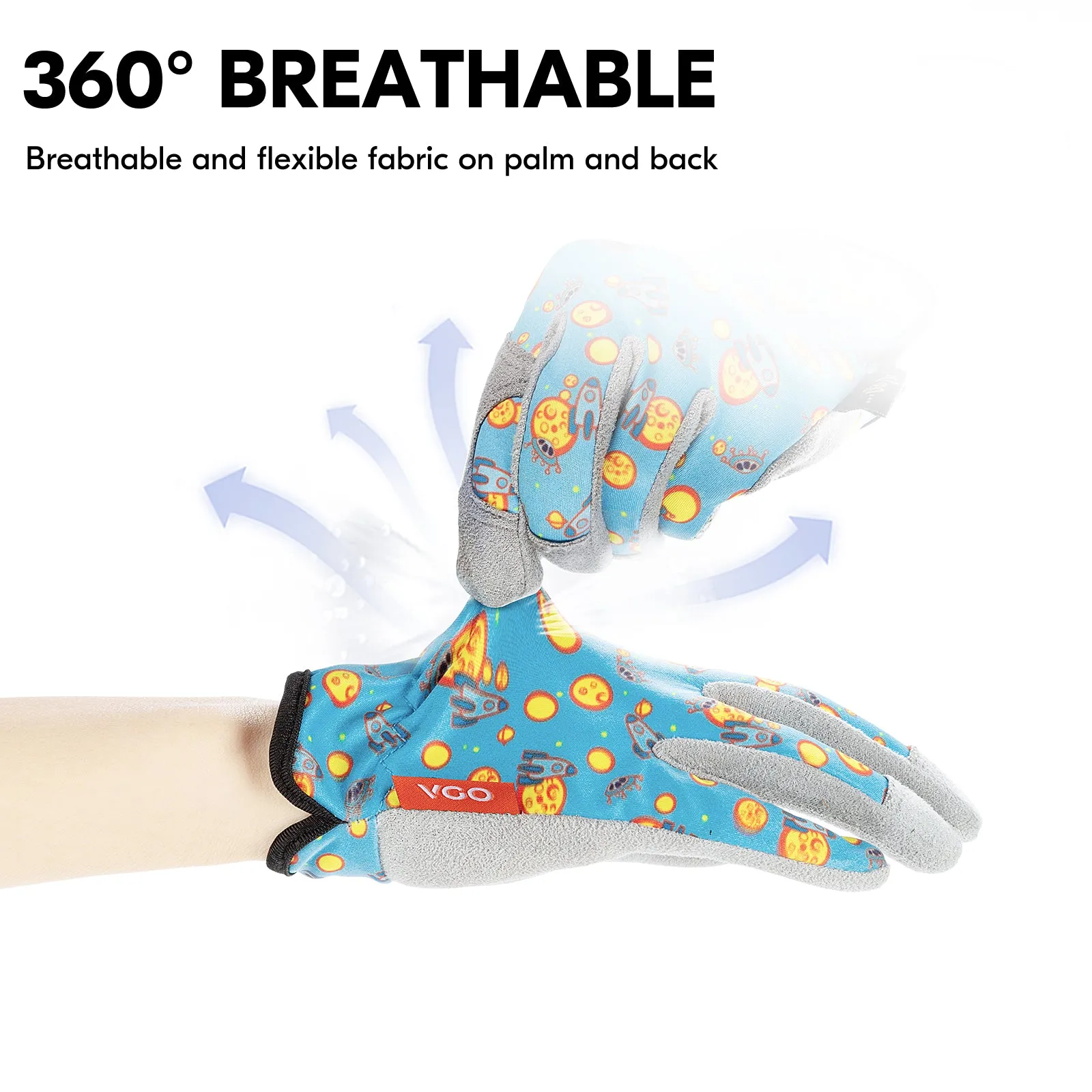 VGO Age3-8 Kids Gardening, Lawning, DIY,  Light Duty Work Gloves, Outdoor Gloves (Blue & Pink, KID-MF7362)