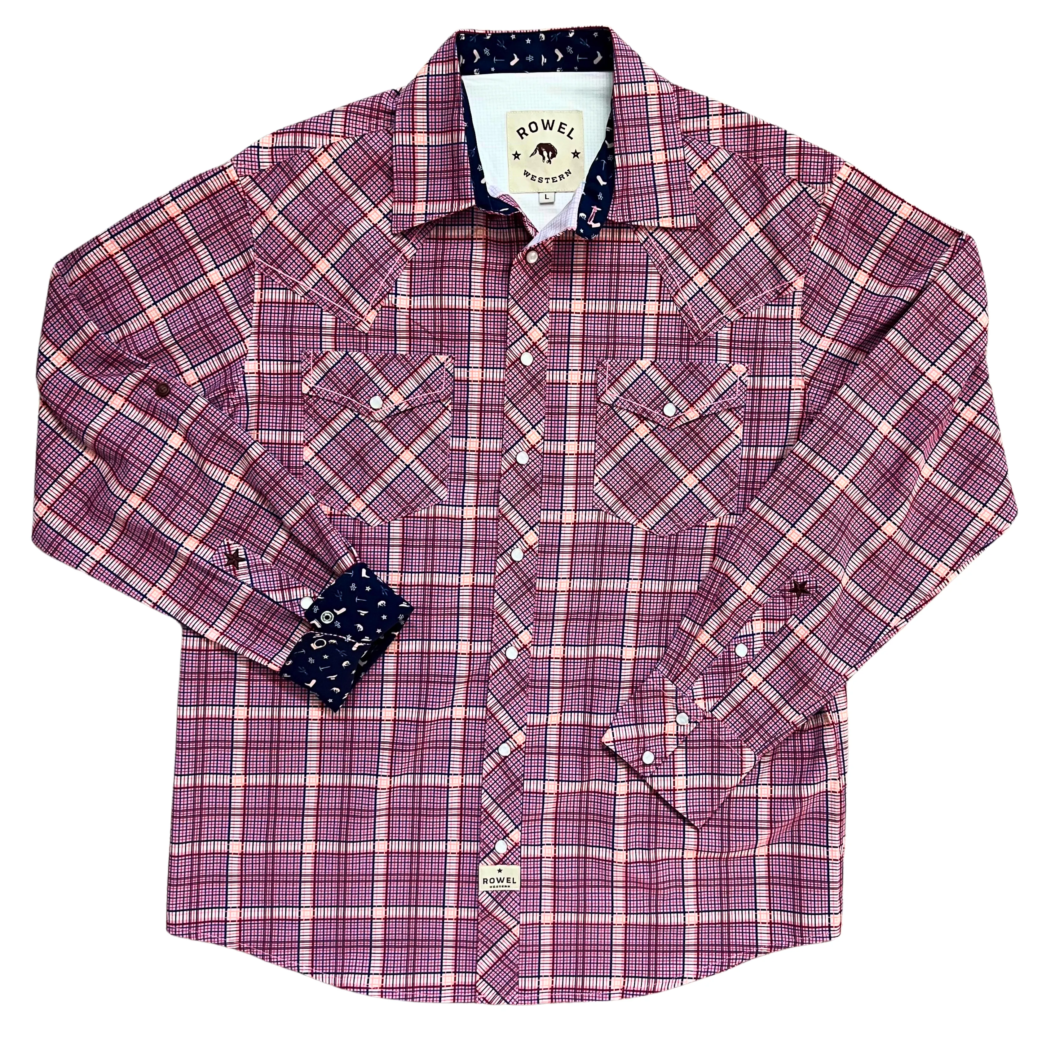 Windowpane Plaid Long Sleeve Performance Western Shirt