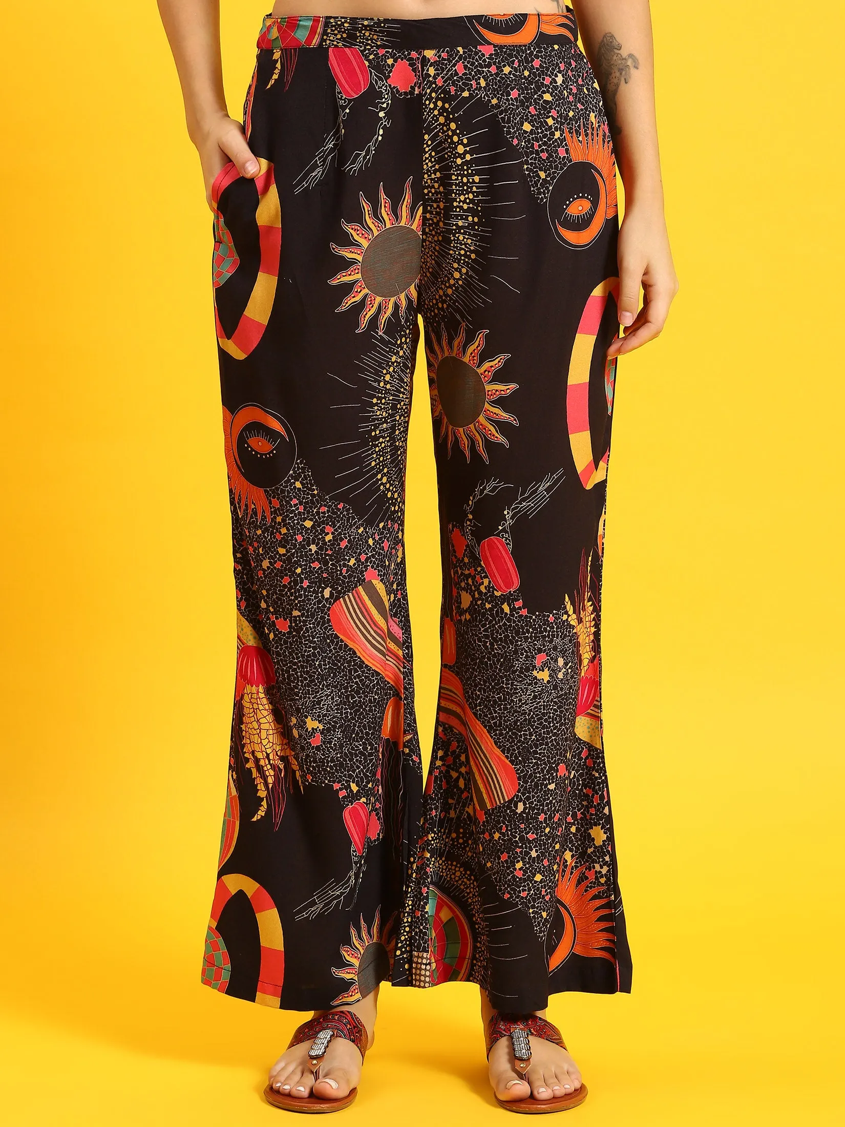 Women Black Abstract Print Co-Ord Set