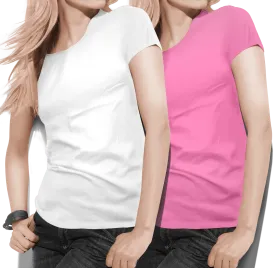 Women's round neck White/L.Pink Value pack