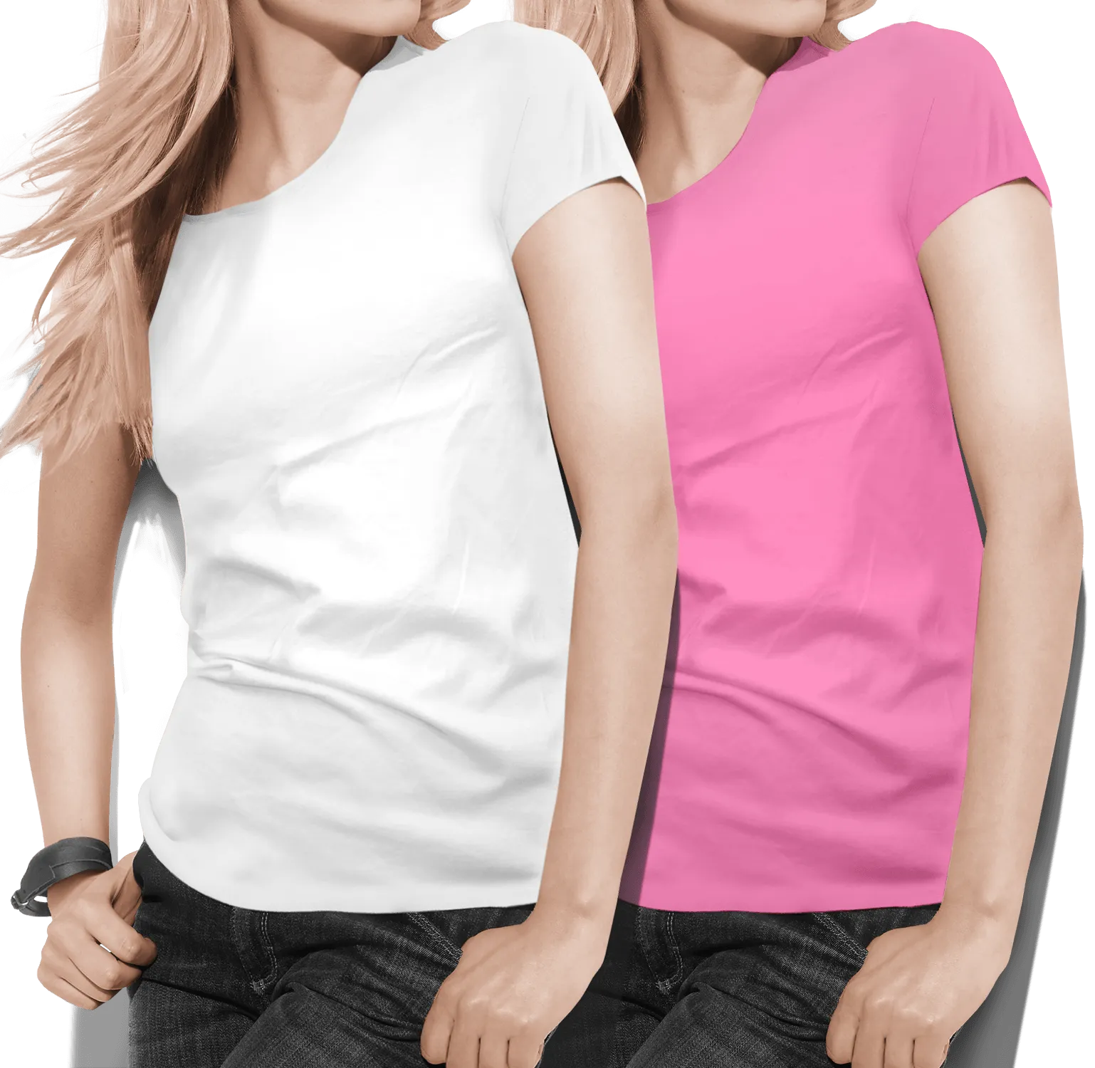 Women's round neck White/L.Pink Value pack