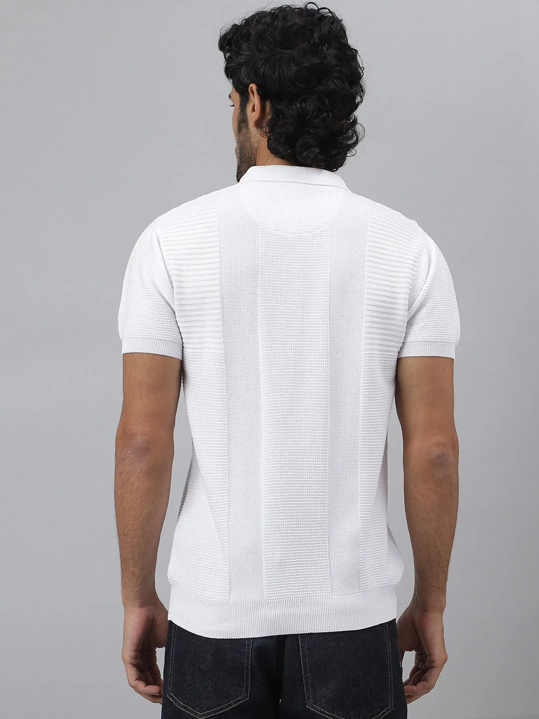 Zipper Polo Knit White T-shirt - Maverick